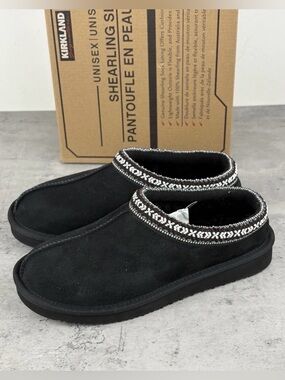 kirkland Signature shearling slippers Women’s 7 Black New In Box Black Noir